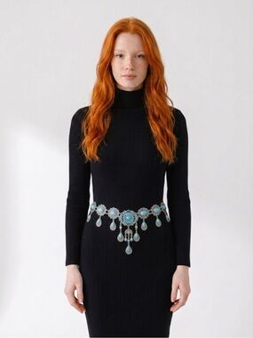 Boho Turquoise Silver-Tone Statement Belt